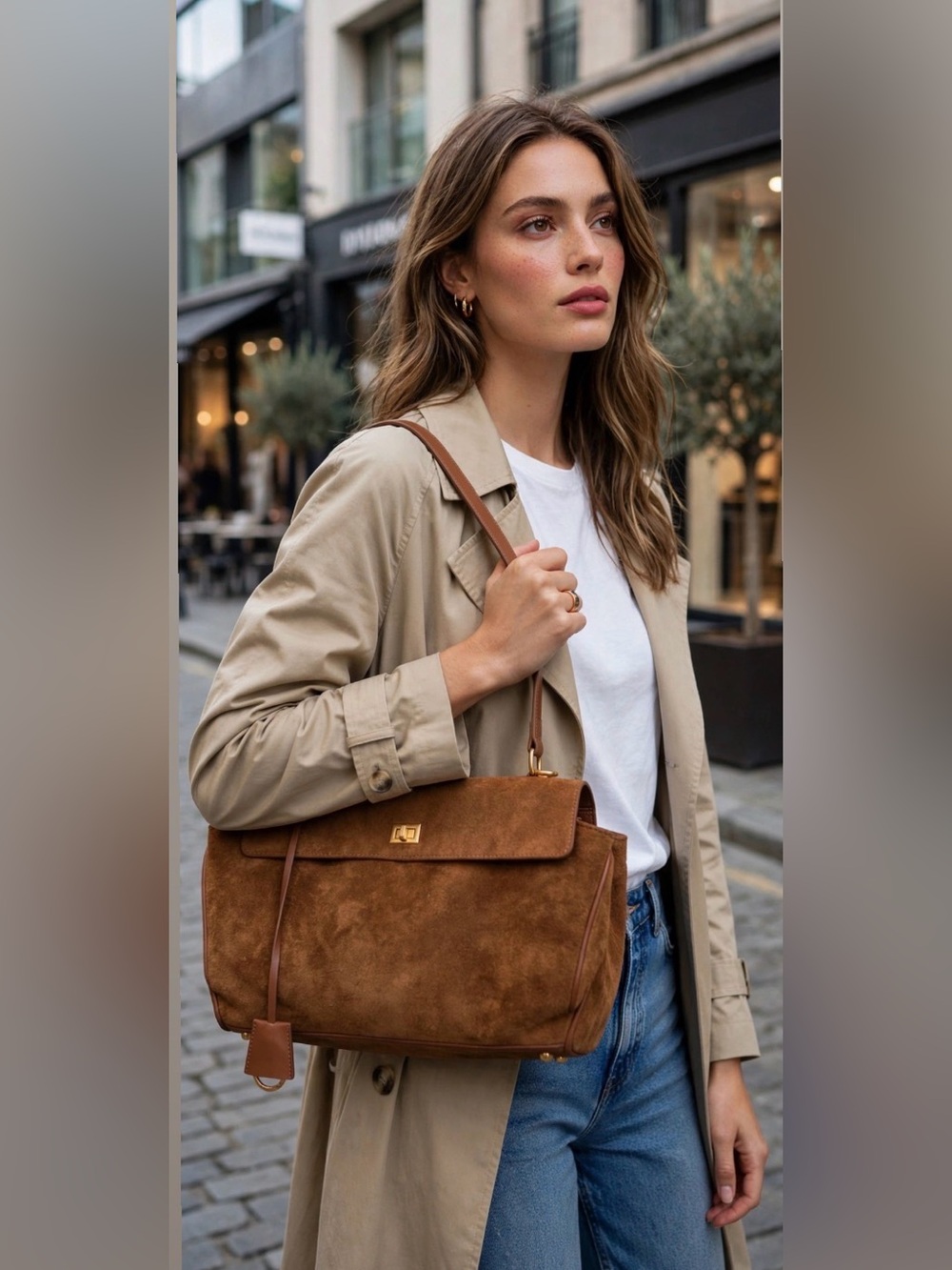 Brown Suede Shoulder Bag with Gold Hardware-Rodeo Style